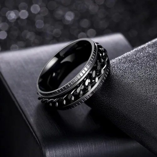 Vista 3 de Anillos giratorios para hombres y mujeres, anillos de ansiedad para hombres, anillos de cadena para adultos, anillos de titanio y acero
