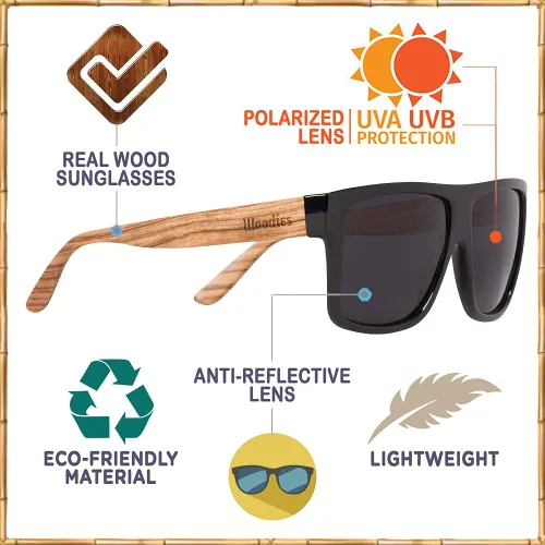 Vista 5 de Woodies, lentes de sol de madera, con lentes polarizados, estilo aviador