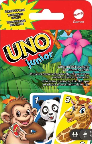 Vista 8 de Mattel Games UNO Junior Move - Juego de cartas para niños con reglas de acción para noche familiar, noche de juegos, viajes, campamento y fiesta