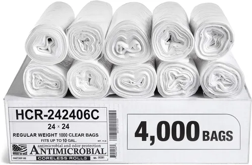 Vista 45 de Aluf Plastics Bolsas de basura de alta densidad, 10 galones, 4000 unidades, 6 micras (eq), 24 x 24 pulgadas, negras, para baño, oficina, industrial
