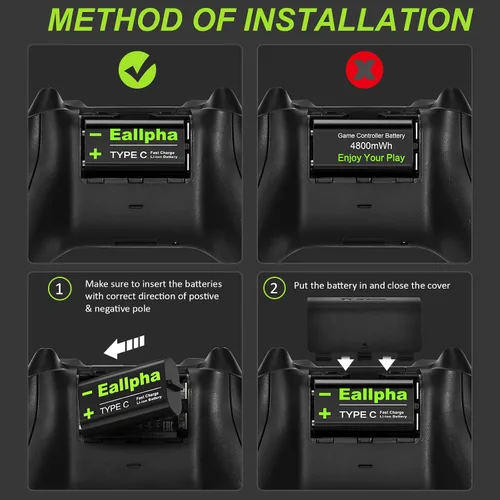 Vista 3 de Paquete de 2 baterías de control recargables compatibles con Xbox Series XSXbox OneXbox One SXbox One XXbox One Elite Controller, carga rápida
