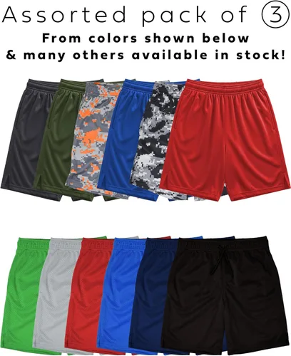 Vista 25 de Andrew Scott Pantalones cortos deportivos de baloncesto para niños con rendimiento activo y estilo de malla, varios paquetes