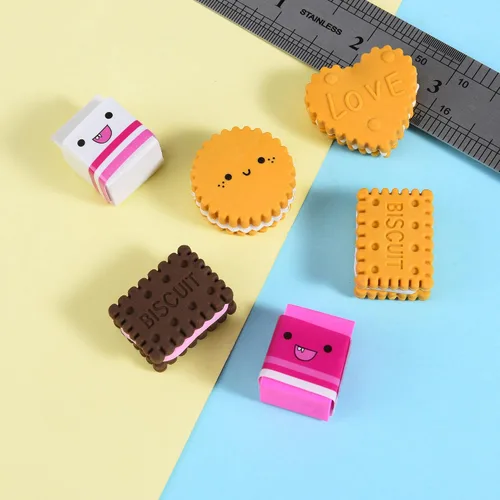 Vista 5 de Borradores de galletas para niños, 12 piezas 3D lindo rompecabezas de comida, mini borrador de galletas, divertido borrador de escritorio