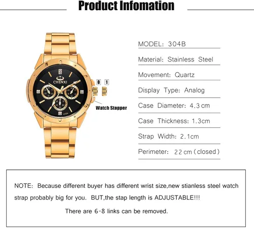 Vista 2 de Reloj de acero inóxidable dorado con cristales estilo clásico para hombre Fq-005