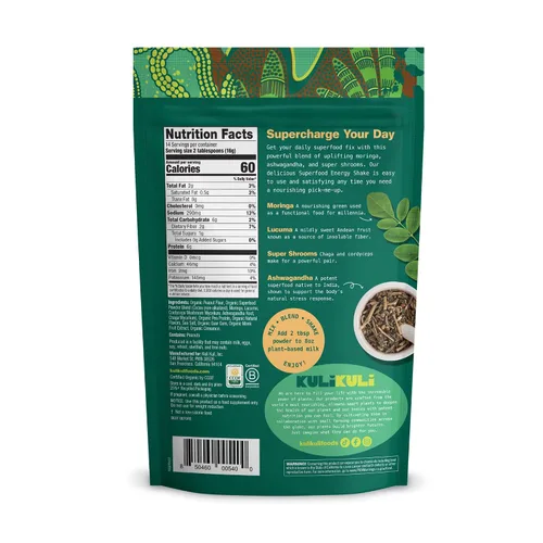 Vista 2 de Kuli Kuli Superfood Energy Shake, mantequilla de maní de chocolate, proteína de moringa