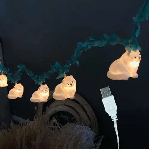 Vista 6 de Guirnalda de luces blancas de gato persa alimentadas por USB, lindo adorno de animales, luces LED de hadas para fiesta de Halloween, dormitorio Gato
