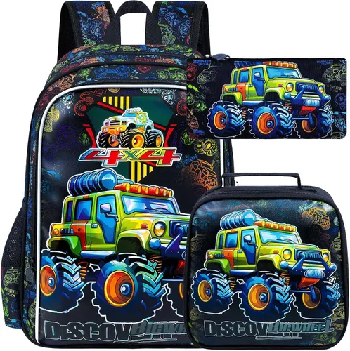 Vista 14 de gxtvo Mochila para niños de 3 piezas, 16 pulgadas con lonchera, resistente al agua, para preescolar, Astronauta Cohete Azul, Tamaño único, Impresión