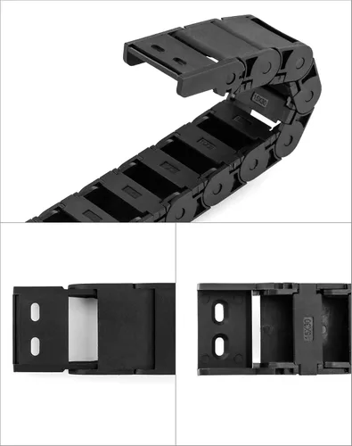 Vista 4 de QWORK R28/38 - Cadena de arrastre de cable de plástico negro semicerrada de 0.591 in x 1.181 in, paquete de 4 unidades de 3.3 ft de longitud