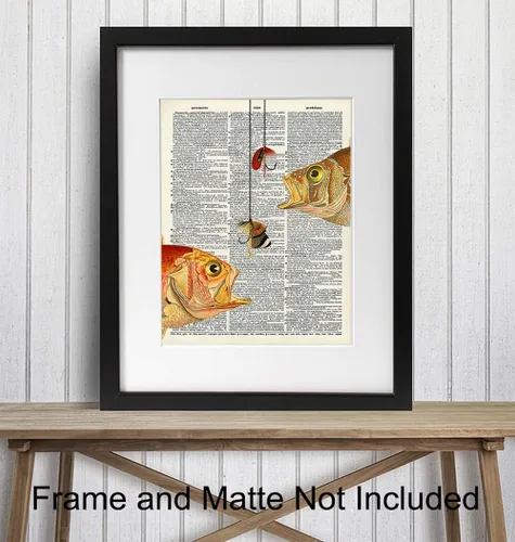 Vista 2 de Impresión artística de diccionario de pesca reciclada para pared, foto vintage sin marco de 8 x 10 pulgadas, regalo para pescadores y gran casa