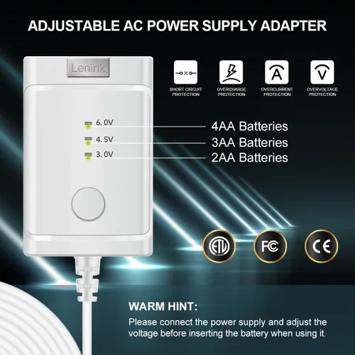 Vista 3 de Lenink - Adaptador de fuente de alimentación AC ajustable para pilas AA, de 3V a 6V, luces LED y decoraciones (Blanco)