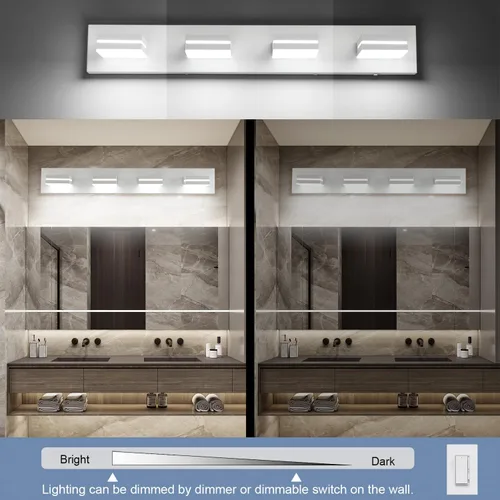Vista 4 de SineRise - Lámparas LED modernas para tocador de baño (4 luces, 30 pulgadas) (5CCT, regulables), lámparas modernas de pared para baño de acrílico