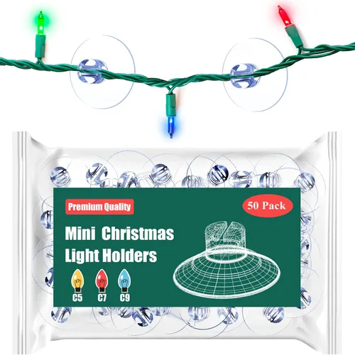 Vista 7 de Ventosas de luz de Navidad, mini ganchos de cadena de luces navideñas, cuerda transparente, clips de ventosa de vidrio para ventana, luces