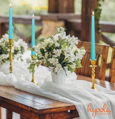 Vista 7 de Hyoola Tall Taper Candles - Vela de cena turquesa sin goteo de 10 pulgadas, sin perfume, cera de parafina con mechas de algodón, 8 horas de tiempo