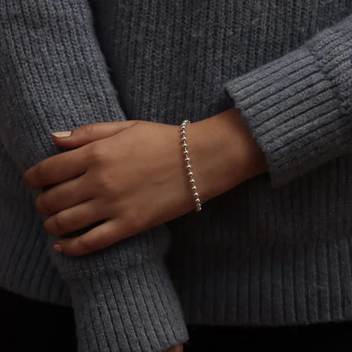 Vista 2 de LeCalla 925 Sterling Silver Italian Handmade Round & Oval Bead Ball Strand Chain Bracelet for Women Women's Silver Bead Ball Chain Bracelet