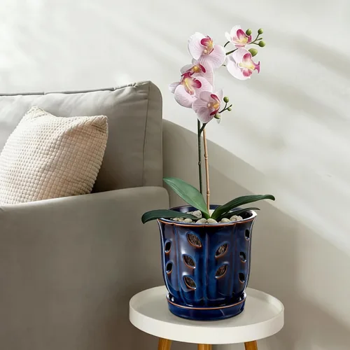 Vista 5 de FoldTier Paquete de 2 macetas de cerámica para orquídeas de 6.5 pulgadas