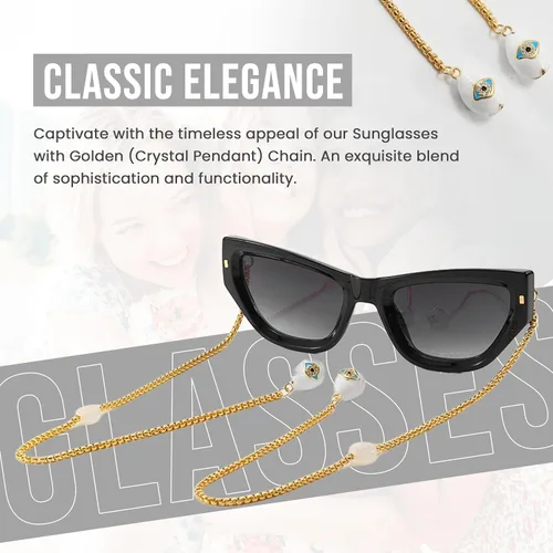 Vista 3 de Loom&Pearl Gafas de sol con patillas de cadena, colgantes de piedra únicos, lentes de cadena con agarre antideslizante en las orejas Pince-nez