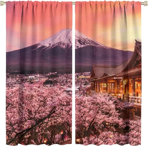 Vista 23 de Cortinas opacas con diseño floral de galaxia azul abstracta para dormitorio, cortinas de ventana de teñido anudado con diseño de flor de cerezo