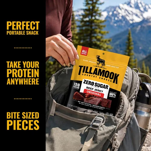 Vista 5 de Tillamook Country Smoker Cecina de res apta para dieta cetogénica sin azúcar, original, 2.2 onzas