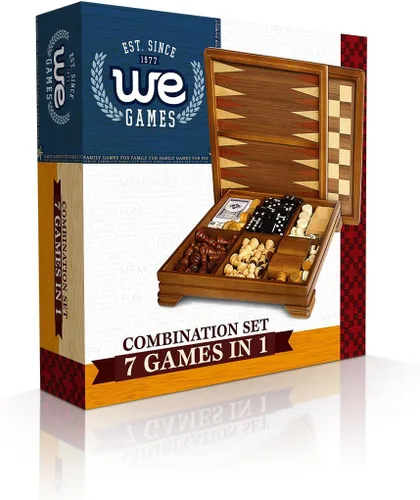 Vista 7 de WE Games Walnut 7-Games-in-1 Combination Game Set - Includes Chess, Checkers, Backgammon, Dominoes, Cribbage, Poker, Dice and Cards