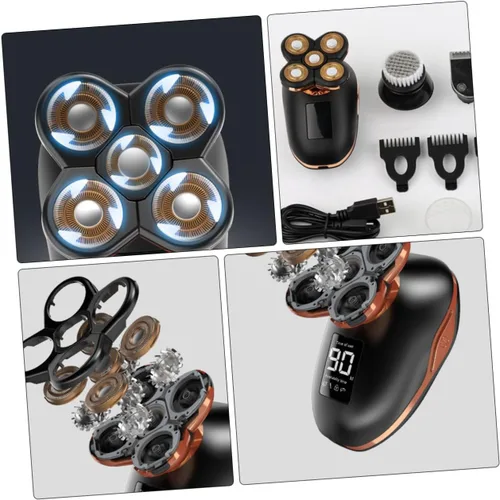 Vista 9 de Beavorty 1pc de cinco cabezas recargable afeitadora autoservicio para hombres, diseño de materiales, novio, papá, marido, negro