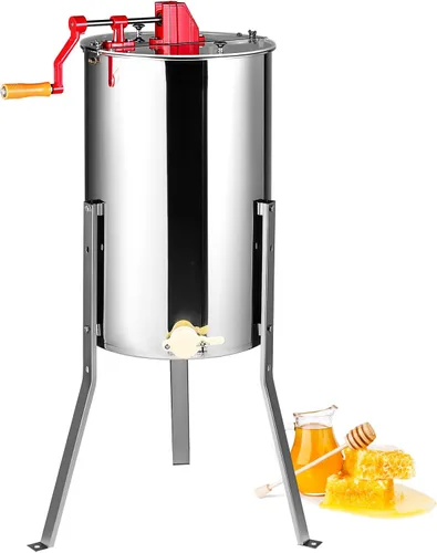 Vista 15 de VEVOR Extractor de miel, extractor manual de miel de 2 marcos con tapa transparente, tambor giratorio de acero inoxidable con soporte ajustable