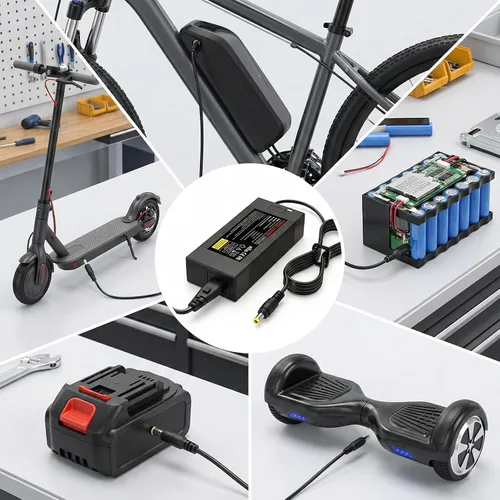Vista 6 de Cargador de batería de litio de 24 V, adaptador de corriente universal de 29.4 V 2 A para batería de iones de litio 7S 24V con conector de CC