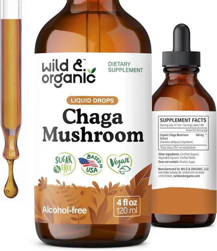 Vista 10 de Wild & Organic Tintura de hongos Chaga - Apoyo inmunológico con extracto líquido de hongo Chaga - Suplemento de gotas de inmunidad - Vegano, sin