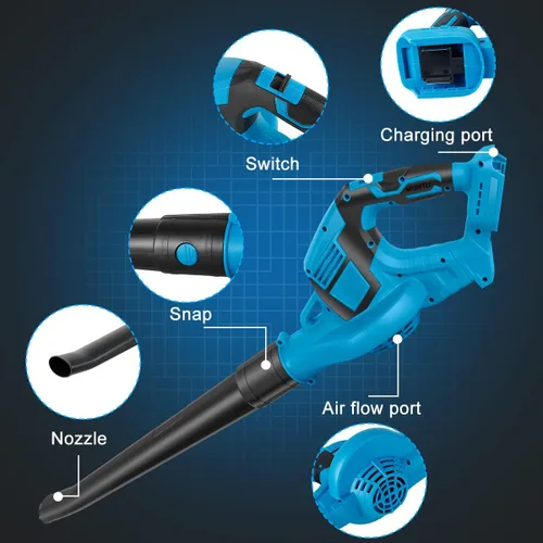 Vista 2 de Soplador de hojas inalámbrico soplador de hojas eléctrico profesional ligero funciona con pilas soplador de hojas de aire para césped patio jardín