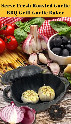 Vista 3 de Asador de ajo, horno de hierro fundido pre-sazonado, horno de ajo y prensas de ajo para cocina, cacerola de sopa de calabaza, parrilla de barbacoa