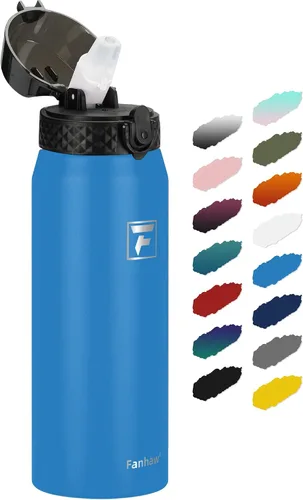 Vista 51 de Fanhaw Botella de agua de acero inoxidable aislada para niños de 20 onzas con tapa con popote, a prueba de fugas y antipolvo, botella de uso diario