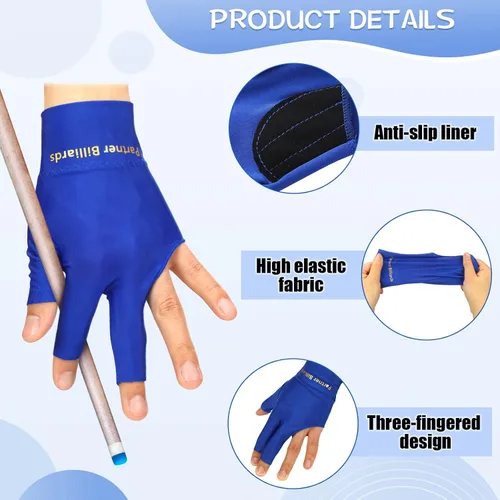 Vista 3 de Junkin - 15 guantes de billar con 3 dedos, guantes de billar, elásticos, para hombre y mujer