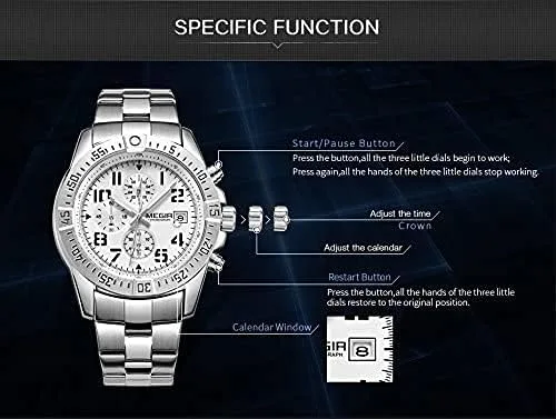 Vista 8 de Megir Reloj de pulsera analógico de acero inoxidable con cronógrafo de cuarzo para hombre
