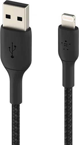 Vista 2 de Belkin BoostCharge Cable Lightning Trenzado - 3.3 pies/1M - Certificado MFi Cargador de iPhone de Apple Cable USB a Lightning - Cable de iPhone