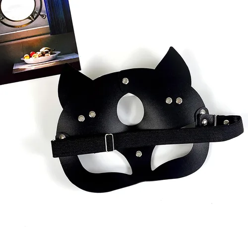 Vista 3 de Seglorwy - Máscaras de cuero para disfraz de conejo, zorro, gato, mujer, máscara sexy de piel sintética para fiesta de máscaras, Halloween, cosplay