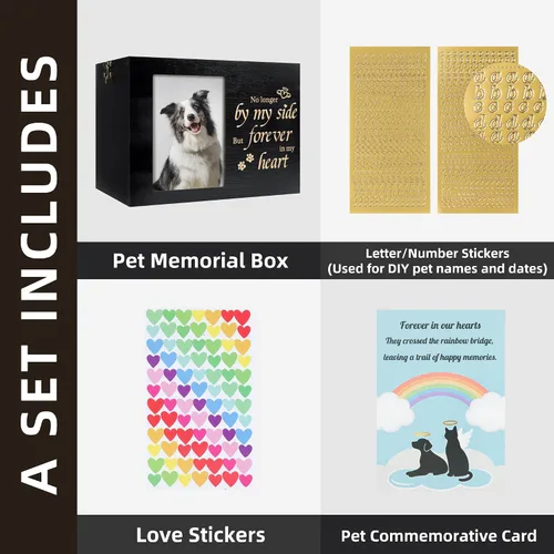 Vista 3 de Urnas para mascotas para perros o gatos cenizas con marco de fotos, caja de memoria de madera para recuerdos con franela negra como forro, regalos
