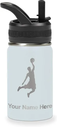 Vista 67 de LaserGram Botella de agua personalizada de 32 onzas, Basketball Slam Dunk Man (azul oscuro)
