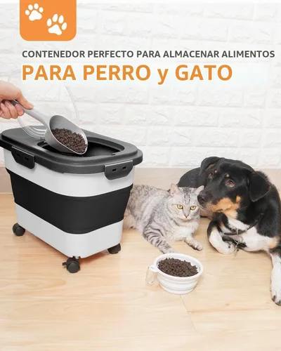 Vista 2 de Contenedor de almacenamiento de alimentos para perros de 20-23 libras hermético, almacenamiento plegable de alimentos para mascotas