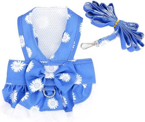 Vista 3 de Zunea Conjunto de arnés para niñas pequeñas con correa, sin tirones, chaleco para cachorros, arneses, patrones florales, vestidos de princesa