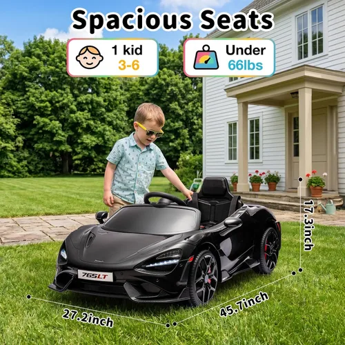 Vista 7 de Automóvil de paseo para niños con licencia McLaren 765LT para niños de 3 a 6 años, vehículo eléctrico con batería de 12 V, con control remoto