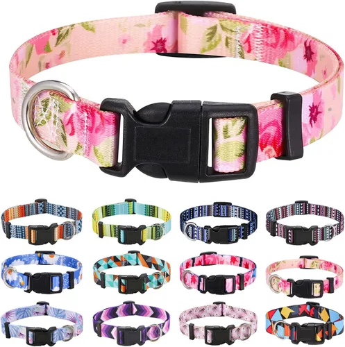 Vista 31 de Mihqy - Collar de perro, patrones geométricos florales, tribales, bohemios, collar de estilo étnico, suave y ajustable, para perros pequeños