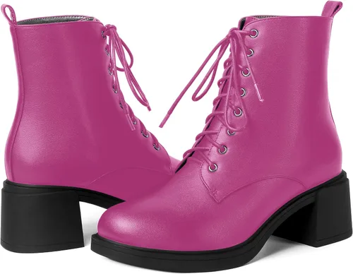 Vista 34 de ROSERWISH Botas altas de tacón bajo y grueso para mujer, con cordones, cómodas, modernas, con puntera redonda, de 2.5 pulgadas