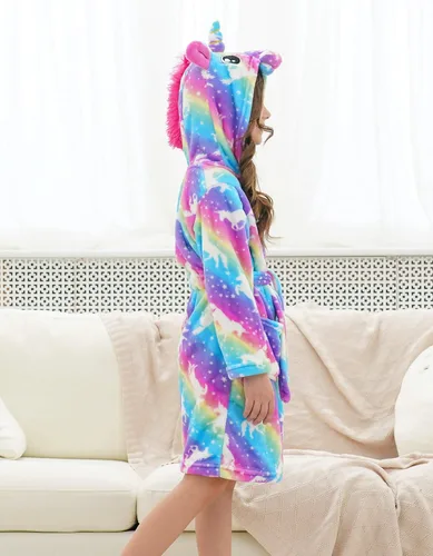 Vista 3 de Doctor Unicorn Bata de baño con capucha de unicornio suave para niñas Blanco