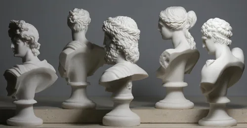Vista 4 de greekartshop Conjunto 5 Busto Cabeza Dios Zeus Artemisa Afrodita Hermes Apolo Estatua Griega Romana Blanco