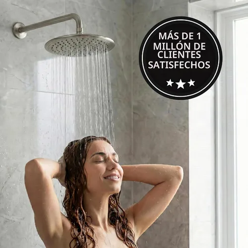 Vista 7 de Cabezal de regadera tipo cascada de 9 pulgadas, caudal fuerte, mejor con brazo de extensión, 1.8 GPM - Níquel cepillado y certificado en California