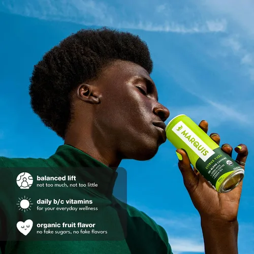 Vista 8 de Marquis - Bebida energética natural - Citrus Yuzu - Sin azúcar - 0 calorías - 100 mg de cafeína orgánica a base de plantas - Yerba Mate - Té verde