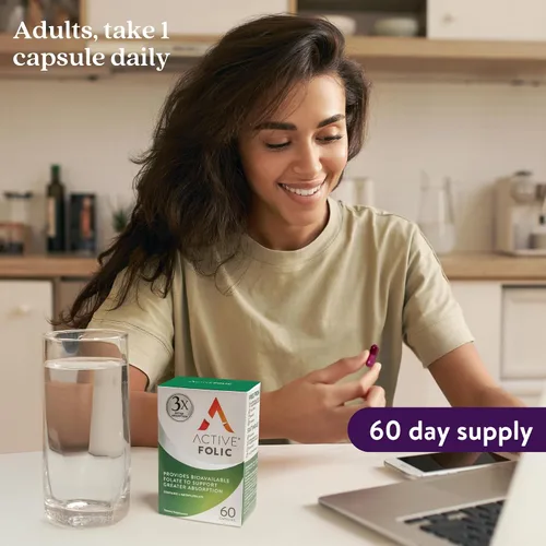 Vista 5 de Suplemento activo de ácido fólico, 400 mcg, apoya el embarazo, desarrollo fetal, combate el cansancio, la fatiga, la máxima absorción