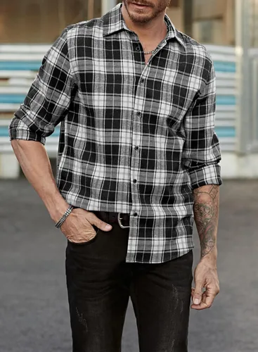 Vista 7 de JMIERR - Camisas de manga larga con botones para hombre, camisa informal de franela de algodón