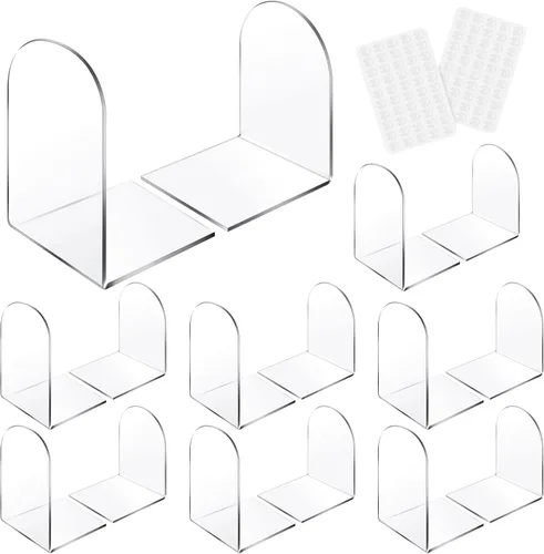 Vista 9 de Leinuosen 6 piezas de acrílico transparente con almohadilla de silicona antideslizante soporte para libros en forma de arco resistente