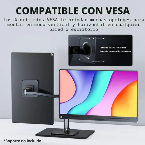 Vista 4 de UPERFECT Monitor portátil, 15.6 pulgadas IPS HDR 1920 x 1080 FHD pantalla de viaje para el cuidado de los ojos, monitor de juegos USB C, monitor