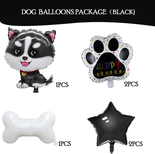 Vista 3 de 6 globos de papel de aluminio de Mylar con estampado de pata de hueso de perro Husky para decoraciones de cumpleaños de perros y suministros de Negro